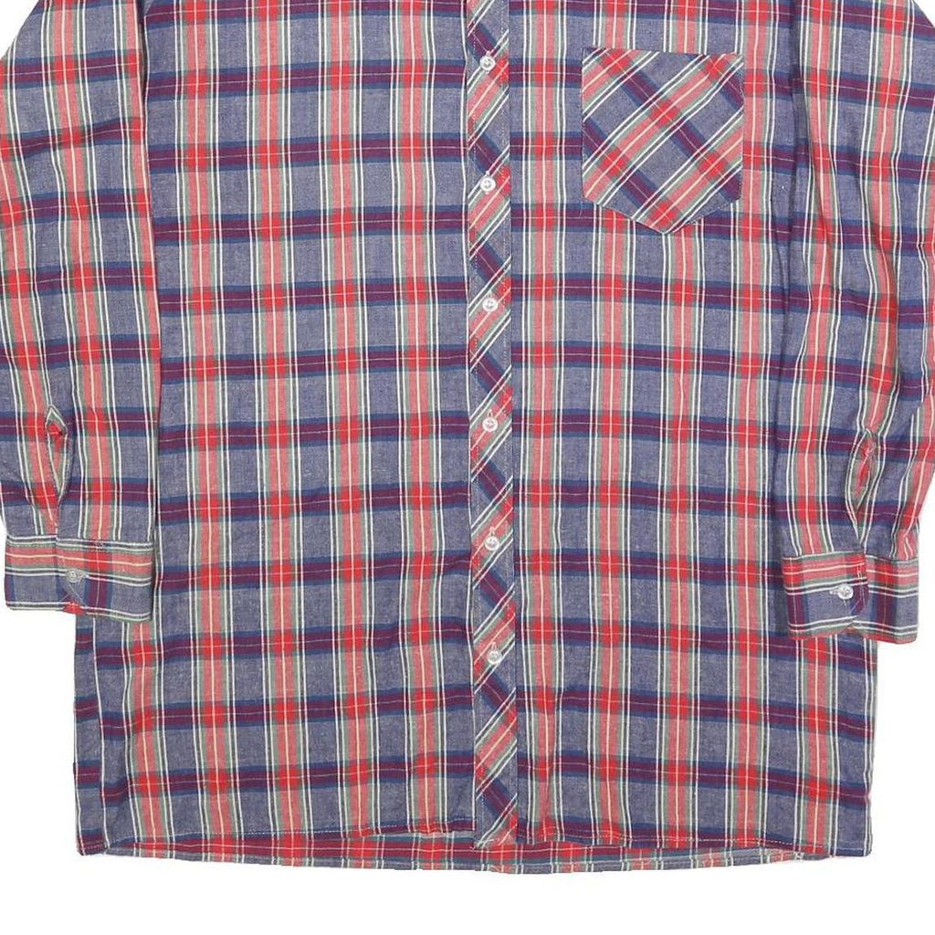 CONTE Mens Blue & Red Plaid Shirt L Cotton Blend Casual Long Sleeve Button