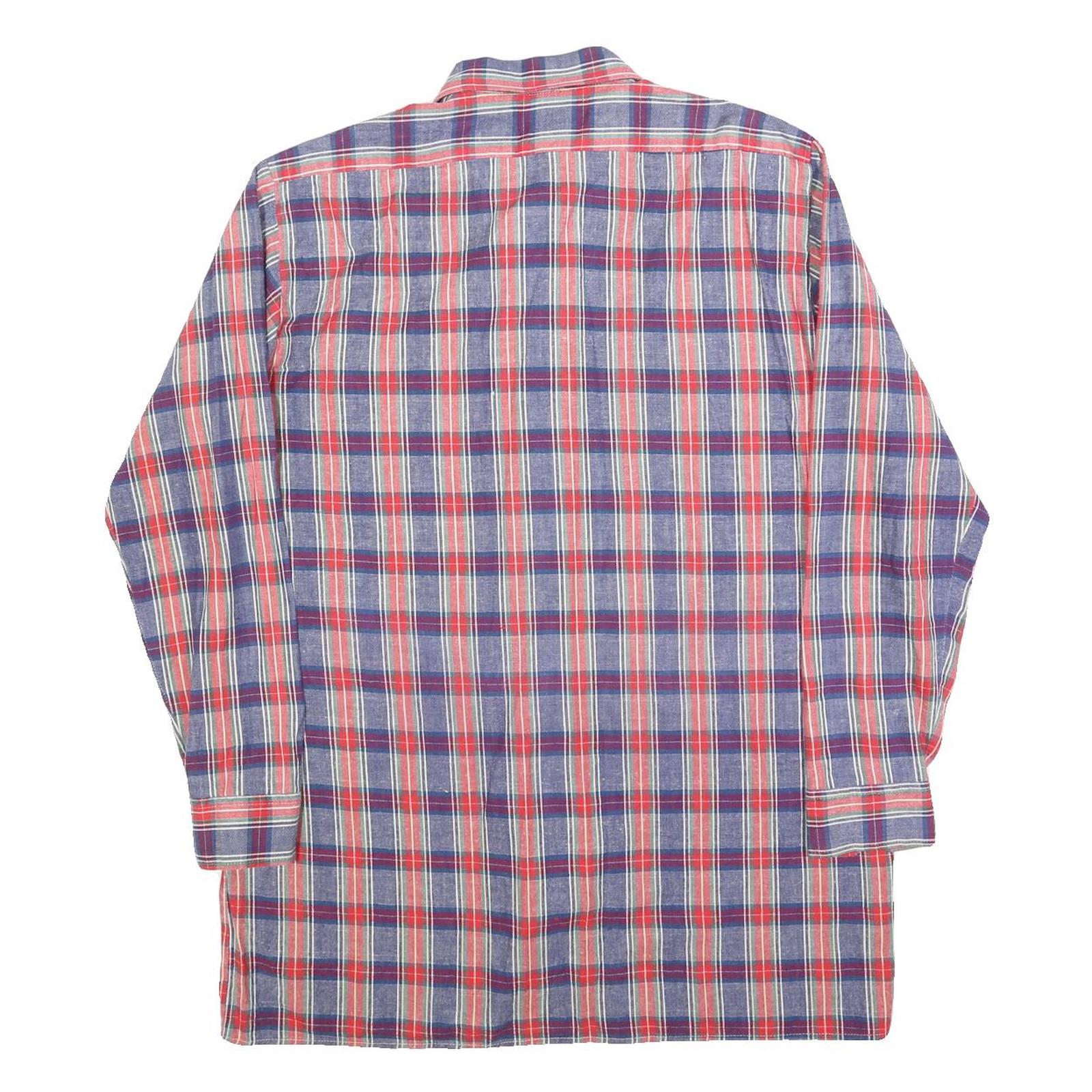CONTE Mens Blue & Red Plaid Shirt L Cotton Blend Casual Long Sleeve Button
