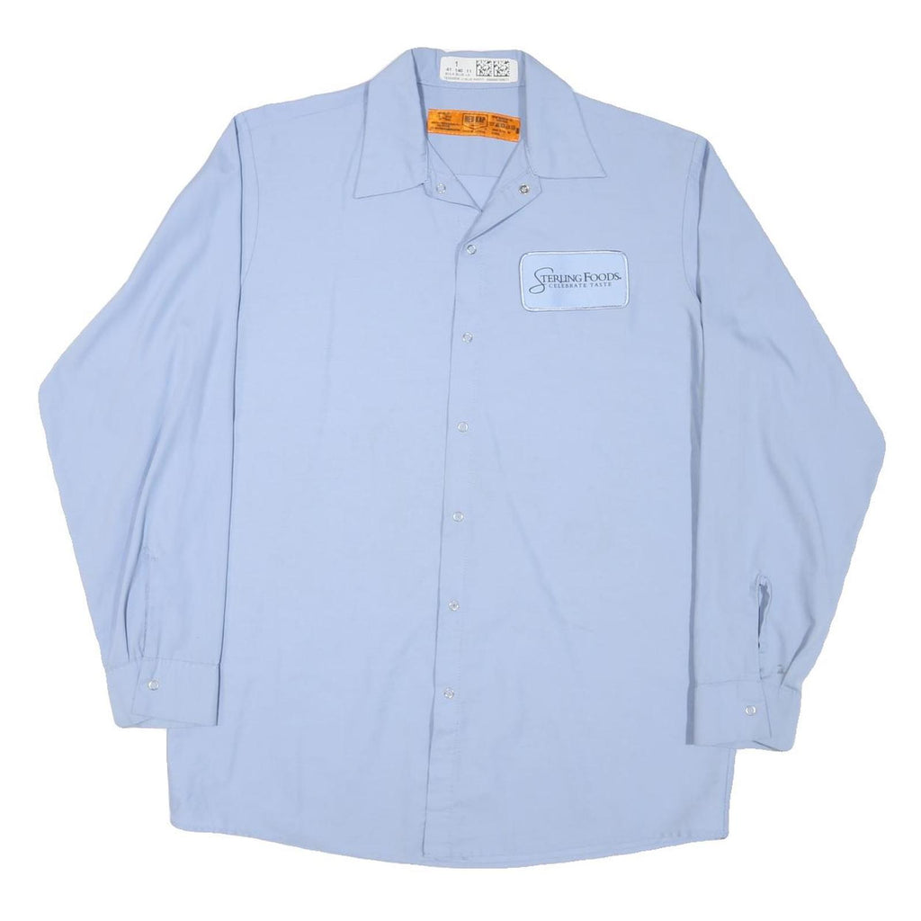 RED KAP Mens Blue Work Shirt L Logo Button-Up Long Sleeve Durable Cotton Blend