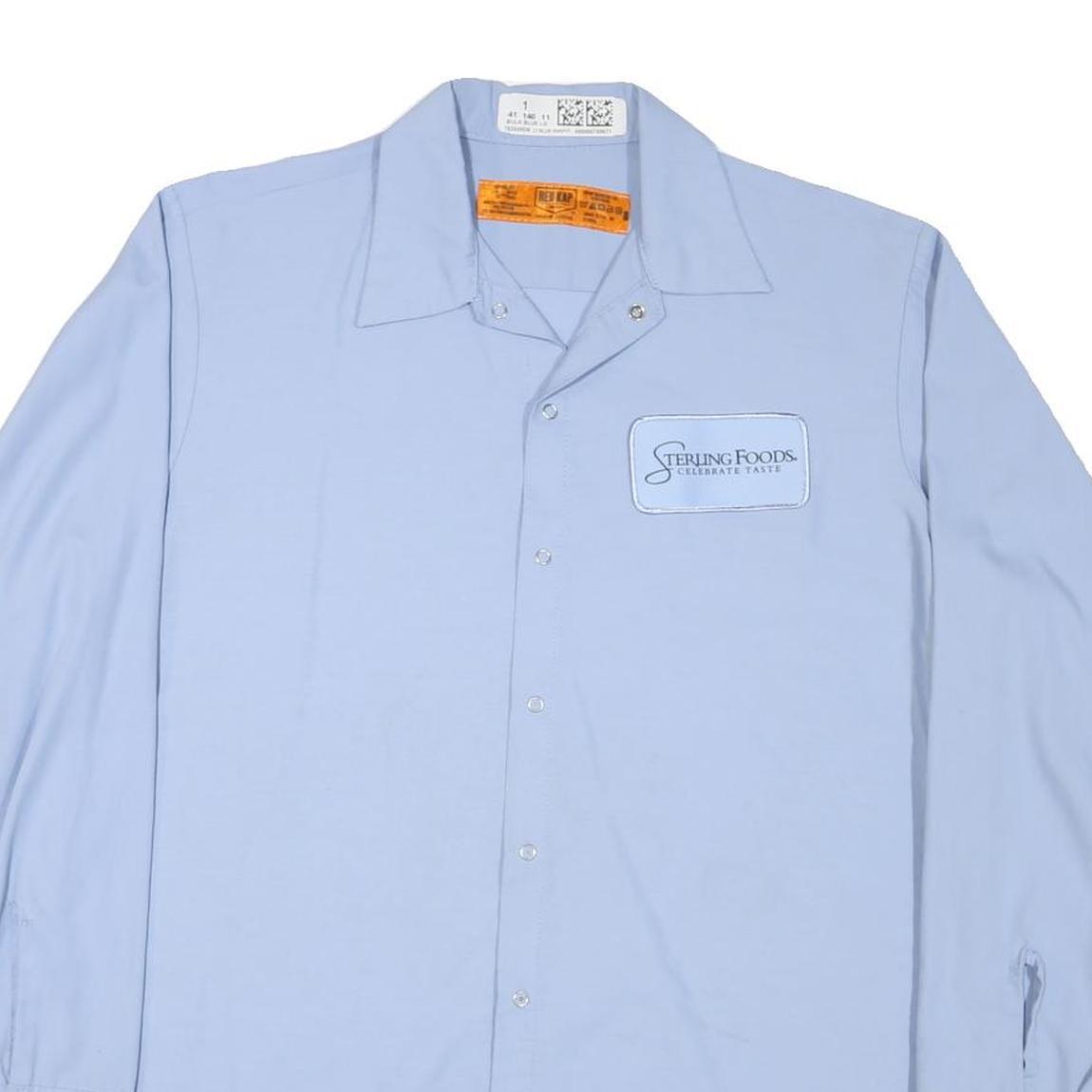 RED KAP Mens Blue Work Shirt L Logo Button-Up Long Sleeve Durable Cotton Blend