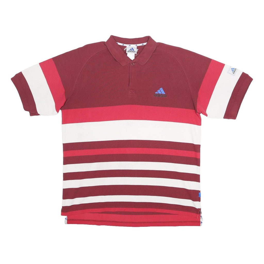 ADIDAS Mens Maroon & Red Striped Cotton Blend Polo Shirt XL Sports Casual