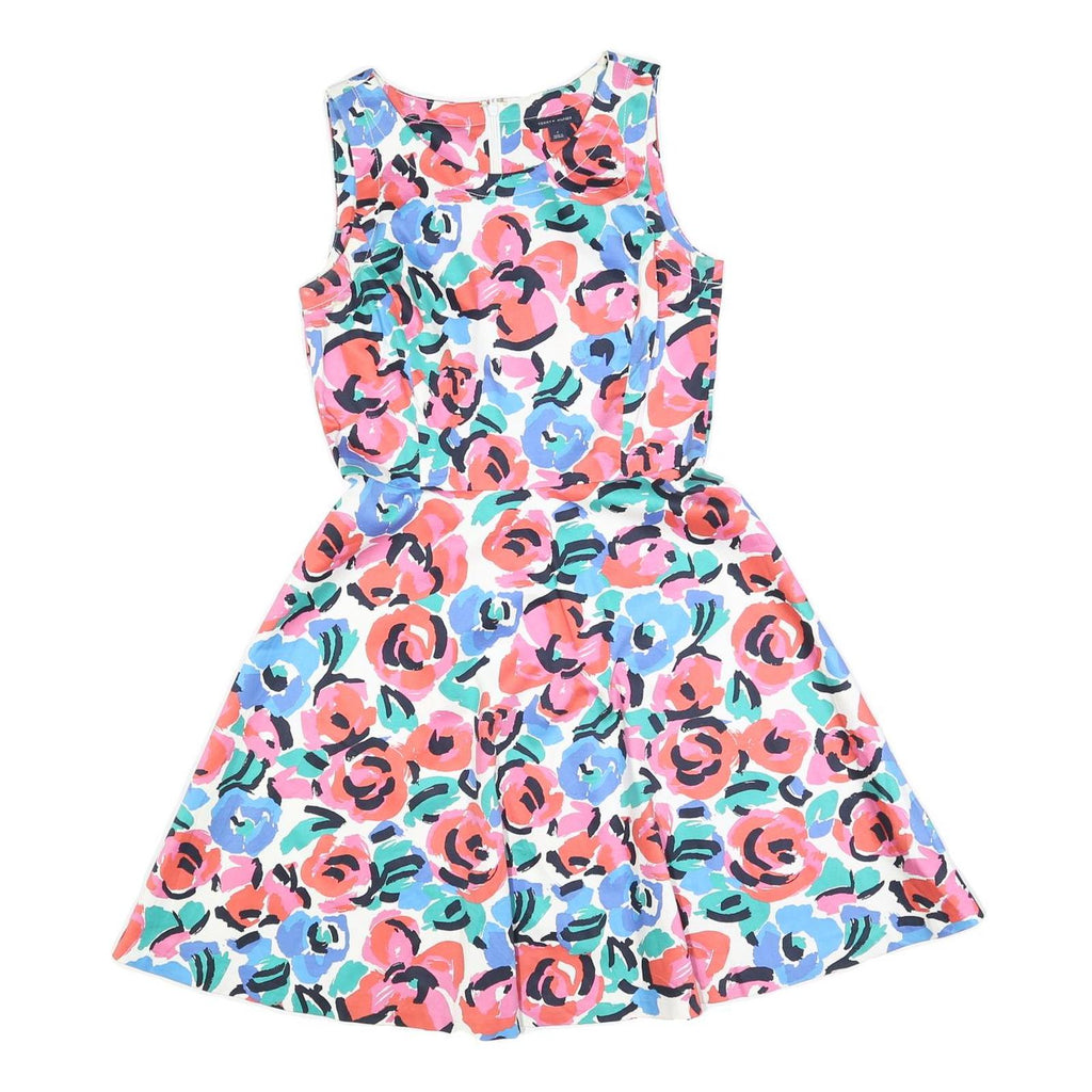 TOMMY HILFIGER Womens White Floral Cotton Blend Day Dress Sleeveless S Summer