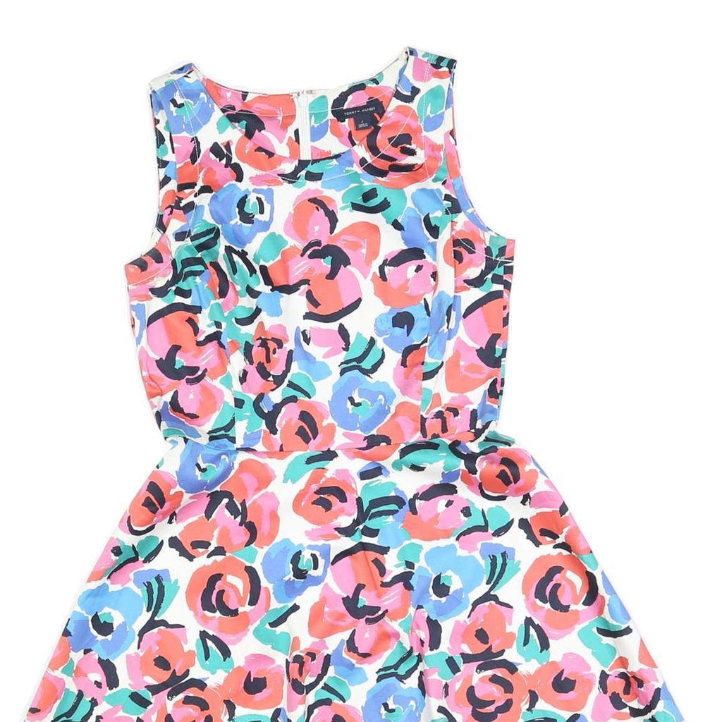 TOMMY HILFIGER Womens White Floral Cotton Blend Day Dress Sleeveless S Summer