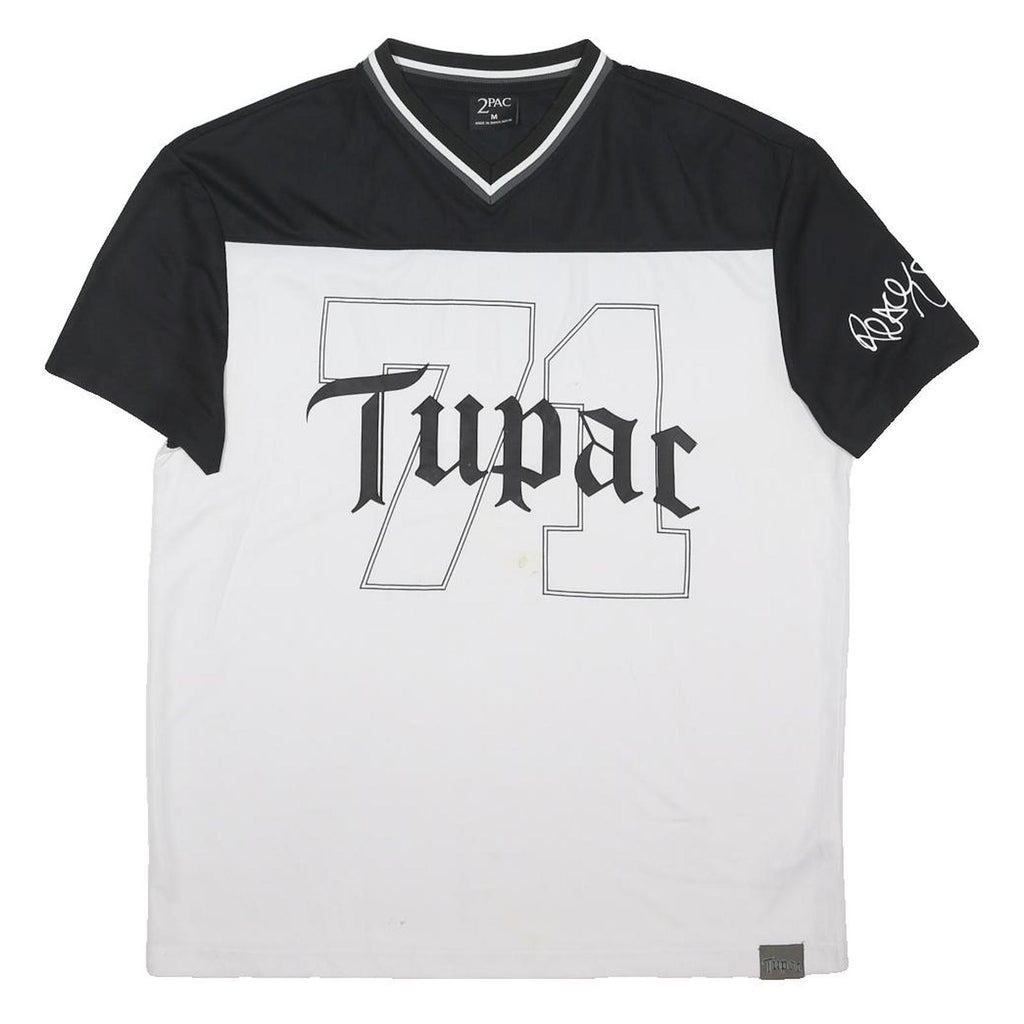 2PAC Mens Black & White Tupac Graphic T-Shirt M Short Sleeve V-Neck Rap Hip Hop