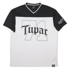 2PAC Mens Black & White Tupac Graphic T-Shirt M Short Sleeve V-Neck Rap Hip Hop