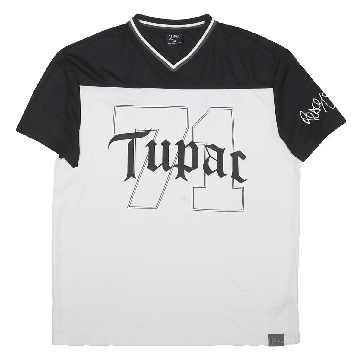 2PAC Mens Black & White Tupac Graphic T-Shirt M Short Sleeve V-Neck Rap Hip Hop