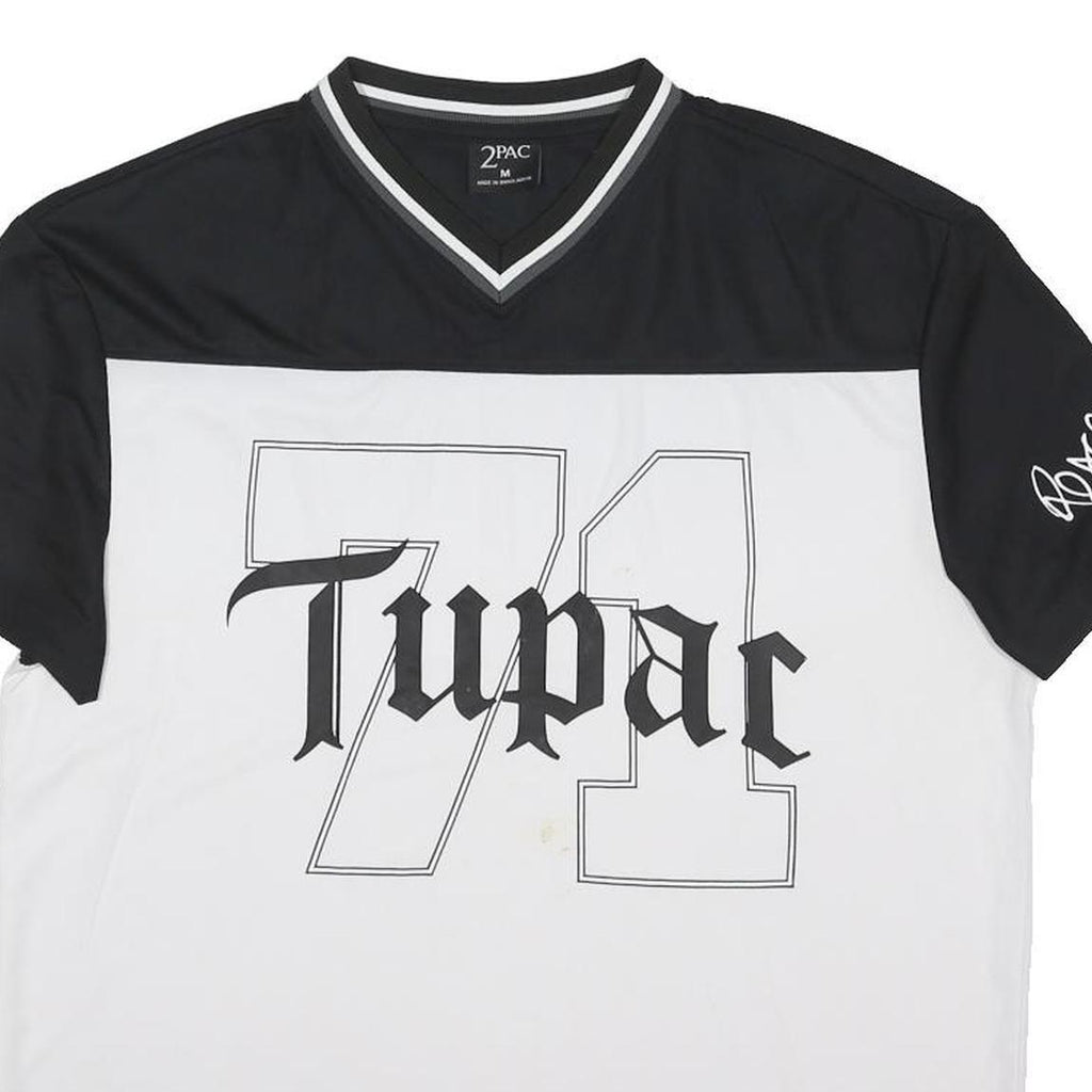 2PAC Mens Black & White Tupac Graphic T-Shirt M Short Sleeve V-Neck Rap Hip Hop