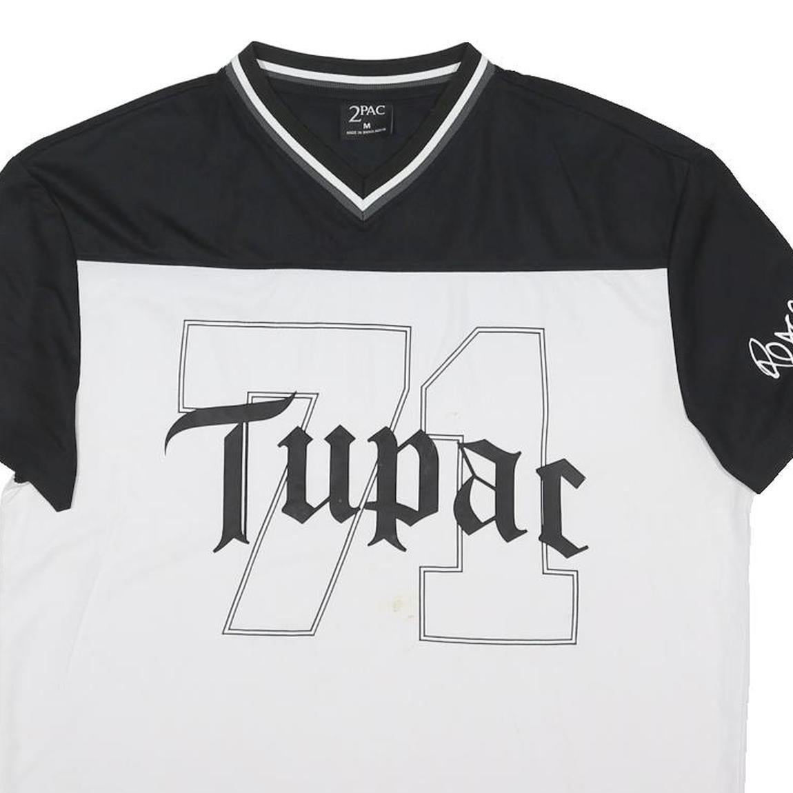 2PAC Mens Black & White Tupac Graphic T-Shirt M Short Sleeve V-Neck Rap Hip Hop