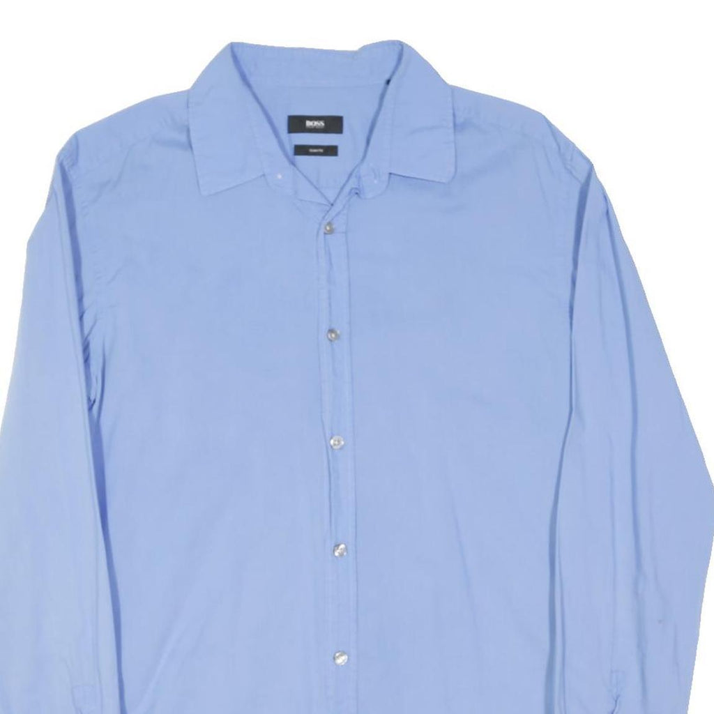 BOSS HUGO BOSS Mens Blue Plain Shirt M Cotton Blend Long Sleeve Formal