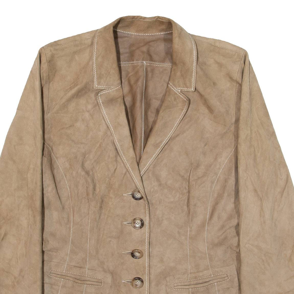PEARLS Womens Blazer Jacket Beige Leather Suede S