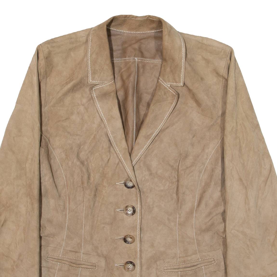 PEARLS Womens Blazer Jacket Beige Leather Suede S