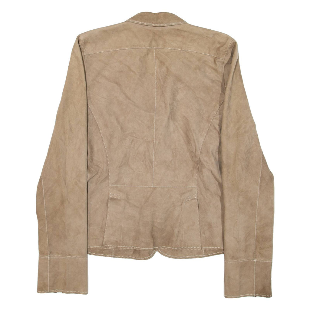 PEARLS Womens Blazer Jacket Beige Leather Suede S