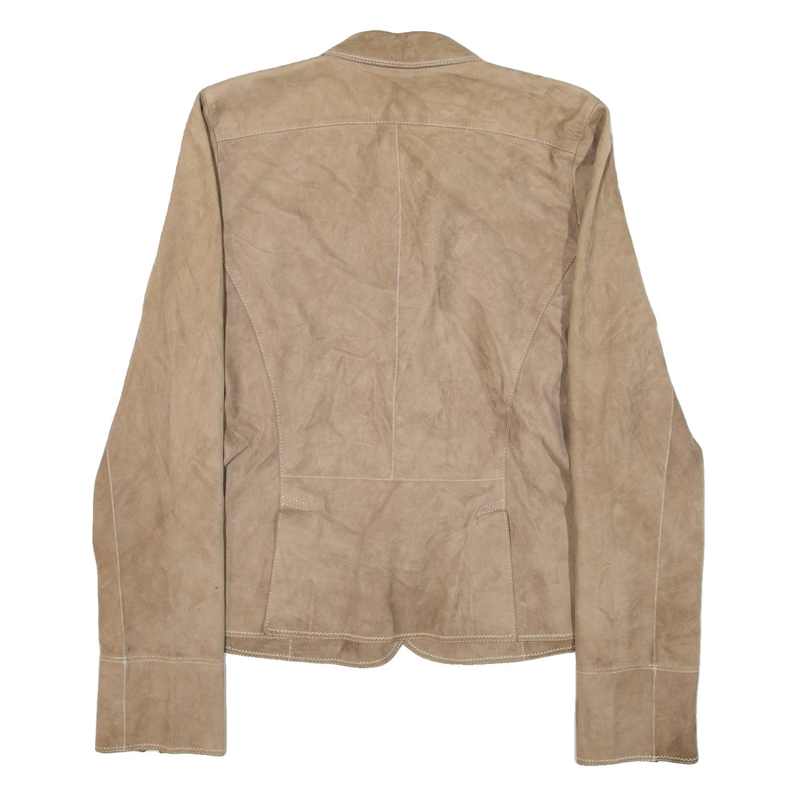 PEARLS Womens Blazer Jacket Beige Leather Suede S