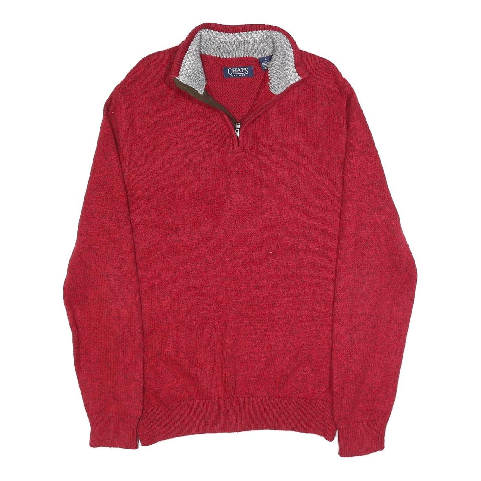 CHAPS Mens Red Pullover Plain Crew Neck Basic Knit Jumper M Cotton Blend