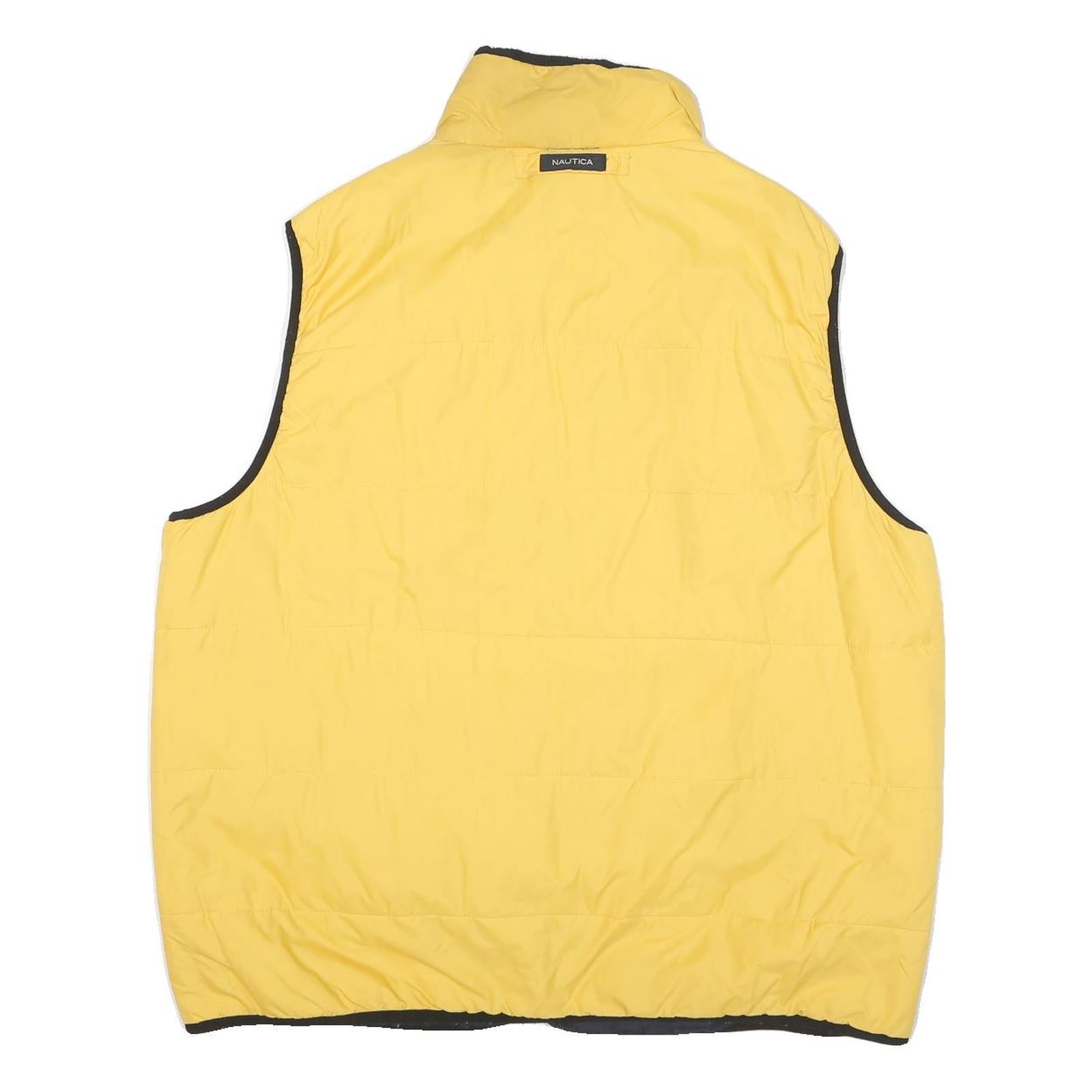 NAUTICA Mens Yellow & Navy Quilted Gilet L Polyester Blend Zip Padded Vest