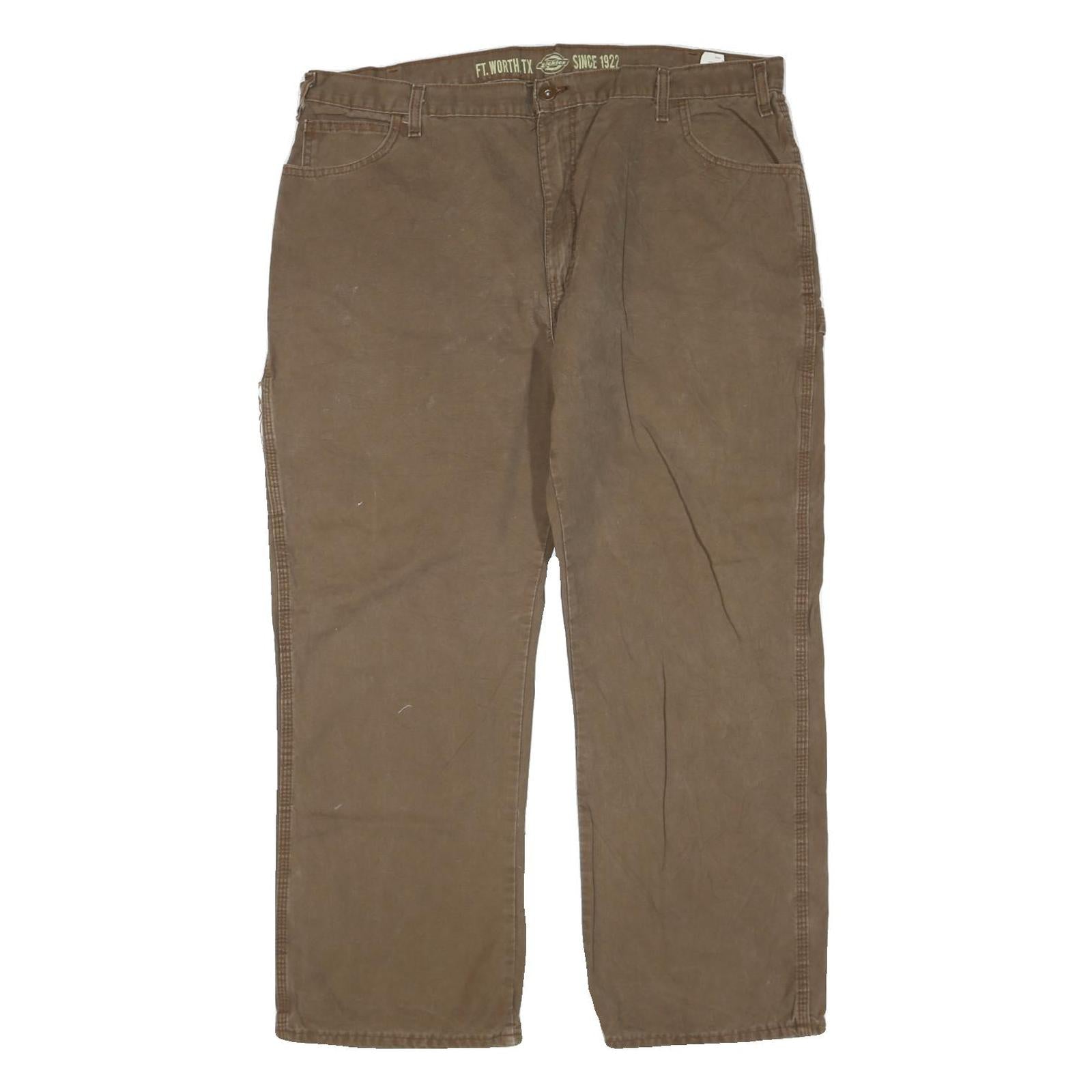 DICKIES Mens Regular Fit Jeans Brown Cotton Blend W40 L30 Workwear Zip Closure