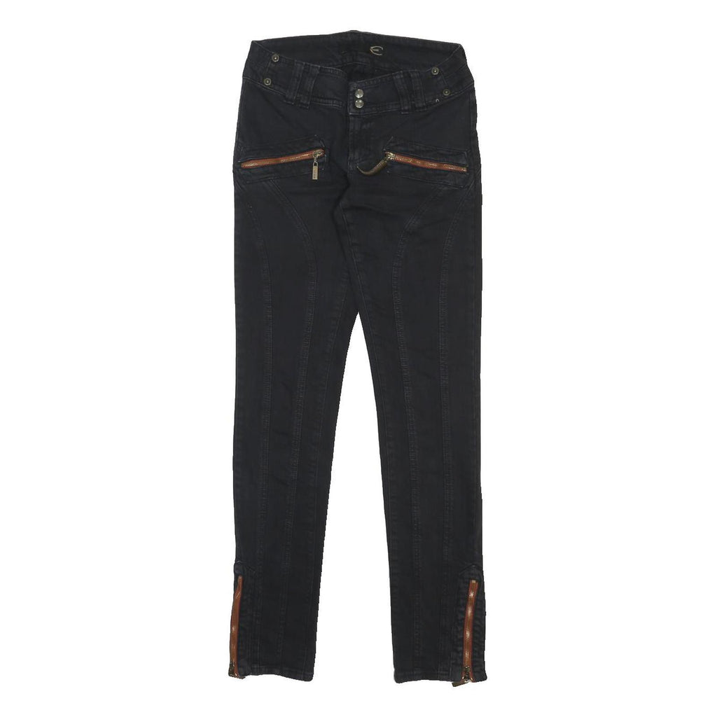 JUST CAVALLI Womens Slim Black Denim Jeans Zip W26 L30 Zipper Detail