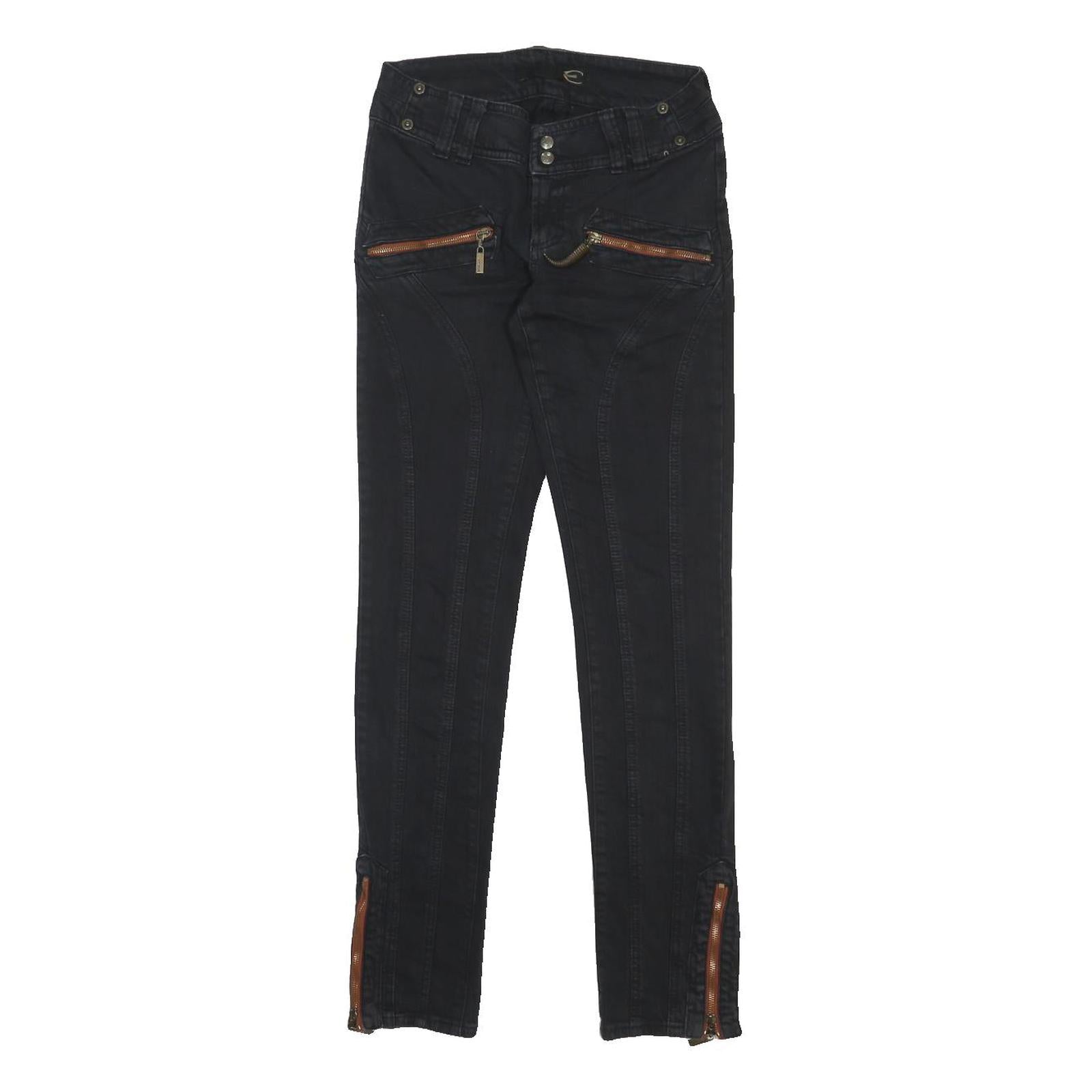 JUST CAVALLI Womens Slim Black Denim Jeans Zip W26 L30 Zipper Detail