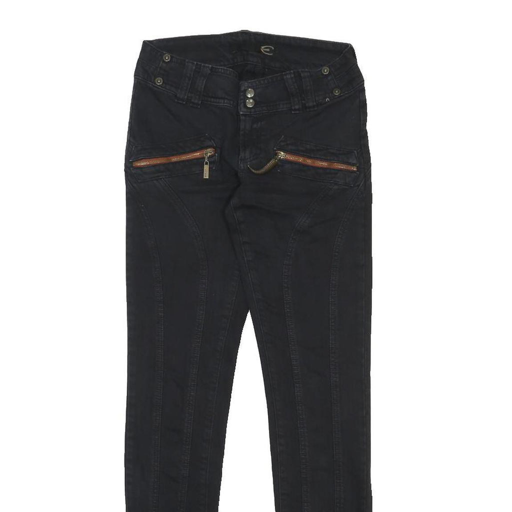 JUST CAVALLI Womens Slim Black Denim Jeans Zip W26 L30 Zipper Detail