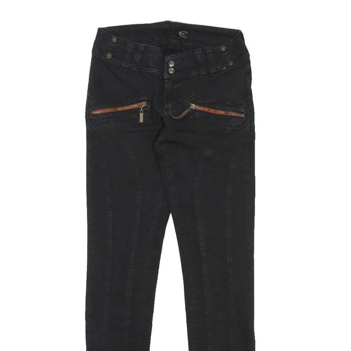 JUST CAVALLI Womens Slim Black Denim Jeans Zip W26 L30 Zipper Detail