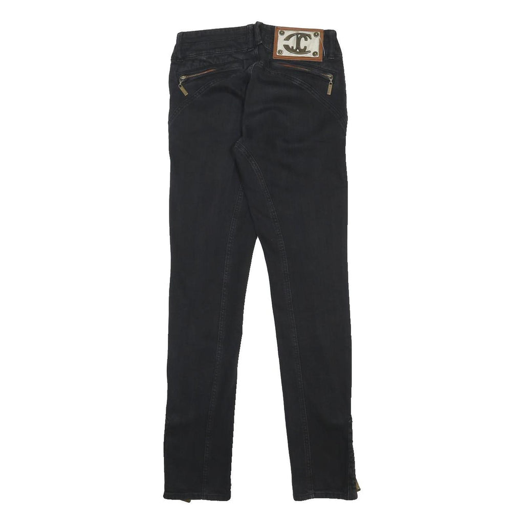 JUST CAVALLI Womens Slim Black Denim Jeans Zip W26 L30 Zipper Detail