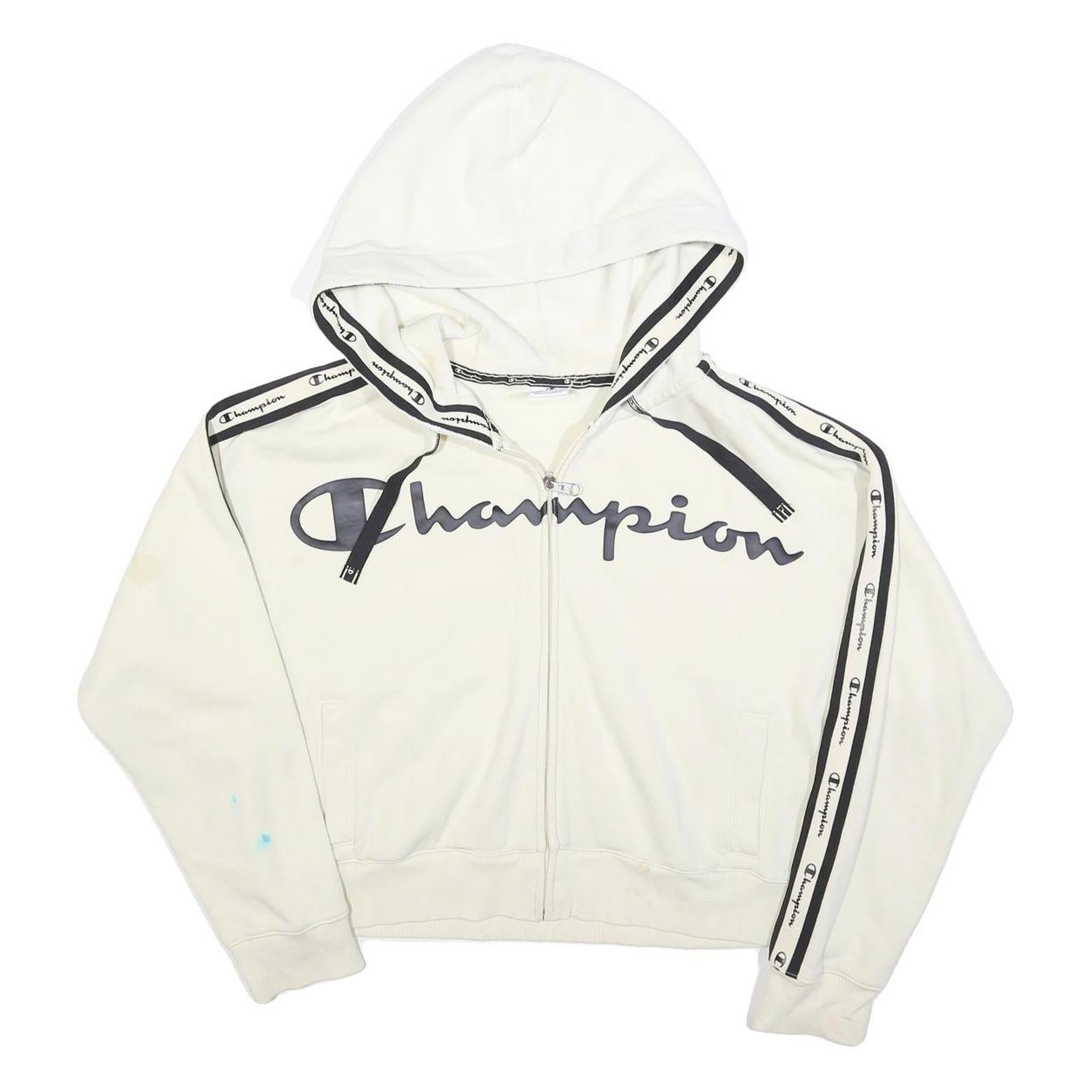 CHAMPION Womens White Zip Up Hoodie XL Cotton Blend Logo Tape Detail