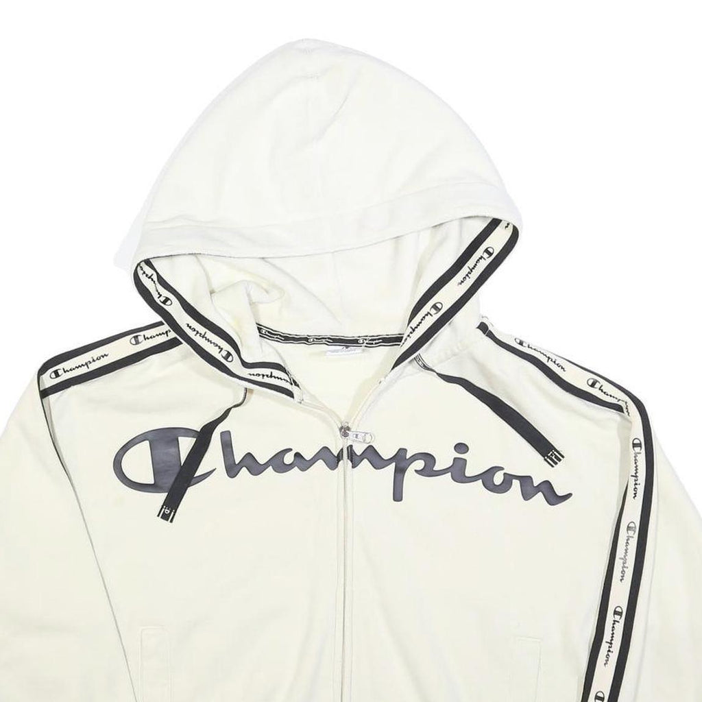 CHAMPION Womens White Zip Up Hoodie XL Cotton Blend Logo Tape Detail