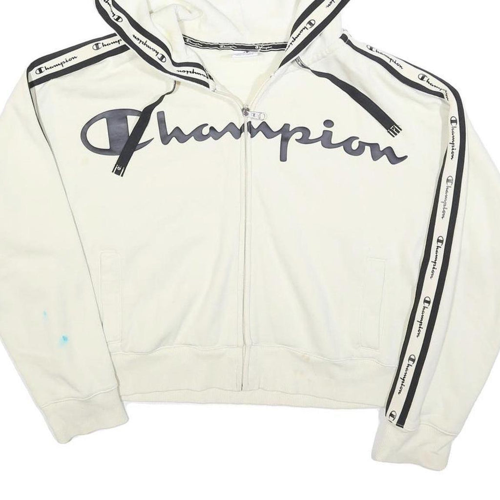 CHAMPION Womens White Zip Up Hoodie XL Cotton Blend Logo Tape Detail