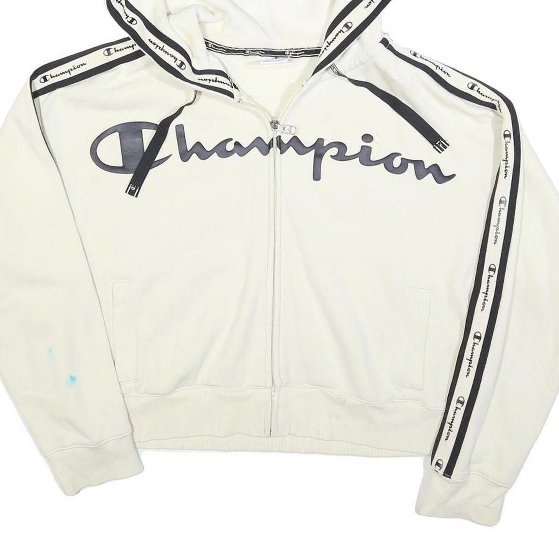 CHAMPION Womens White Zip Up Hoodie XL Cotton Blend Logo Tape Detail