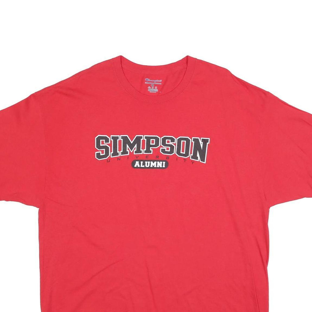 CHAMPION Mens Red Simpson Alumni Graphic T-Shirt 2XL Short Sleeve Crew Neck