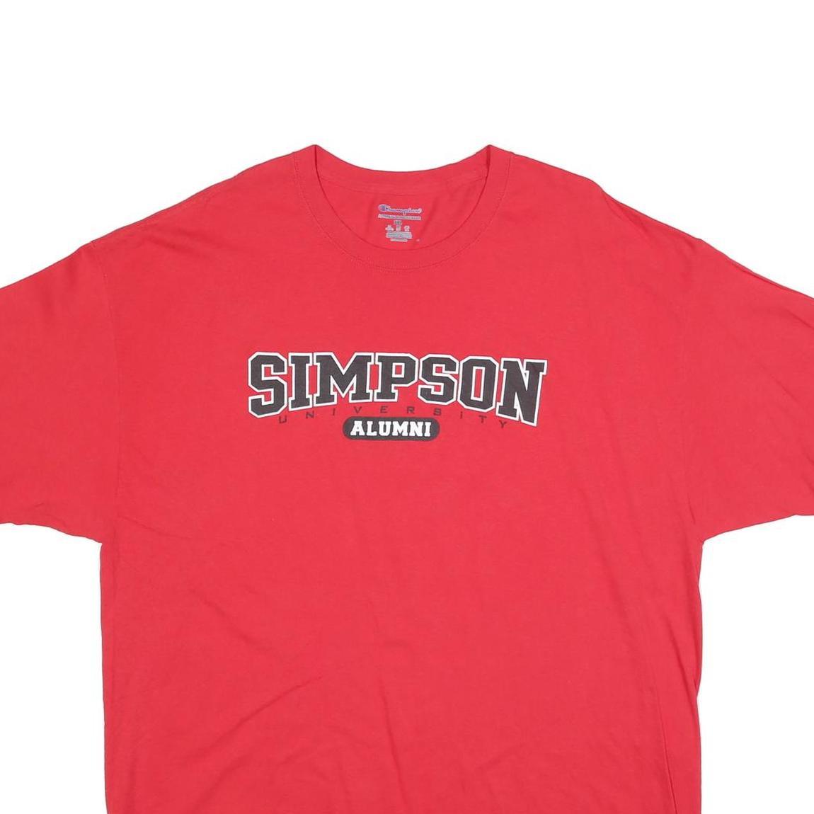 CHAMPION Mens Red Simpson Alumni Graphic T-Shirt 2XL Short Sleeve Crew Neck