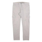 TAILORED Mens Cotton Blend Slim Beige Cargo Trousers W34 L30 Casual Zip