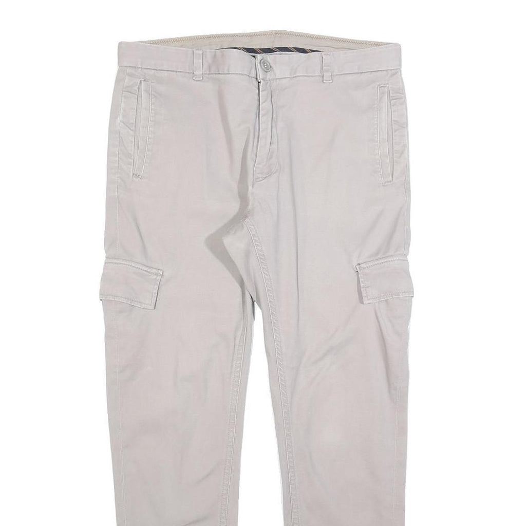 TAILORED Mens Cotton Blend Slim Beige Cargo Trousers W34 L30 Casual Zip