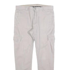 TAILORED Mens Cotton Blend Slim Beige Cargo Trousers W34 L30 Casual Zip