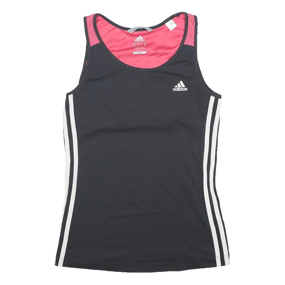 ADIDAS Womens Black & Pink Sports T-Shirt UK 12 Sleeveless Round Neck