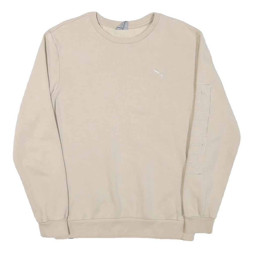PUMA Mens Beige Cotton Blend Sweatshirt S Crew Neck Logo Print Casual Pullover