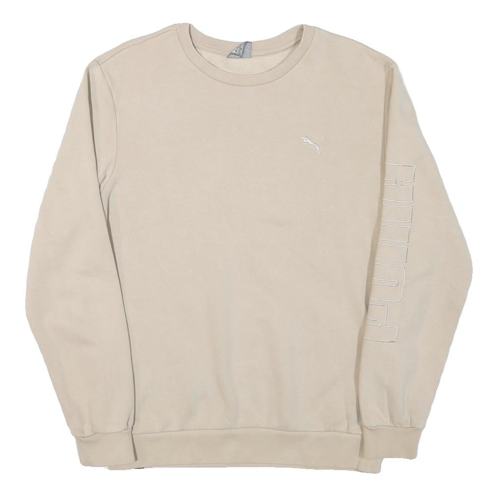 PUMA Mens Beige Cotton Blend Sweatshirt S Crew Neck Logo Print Casual Pullover