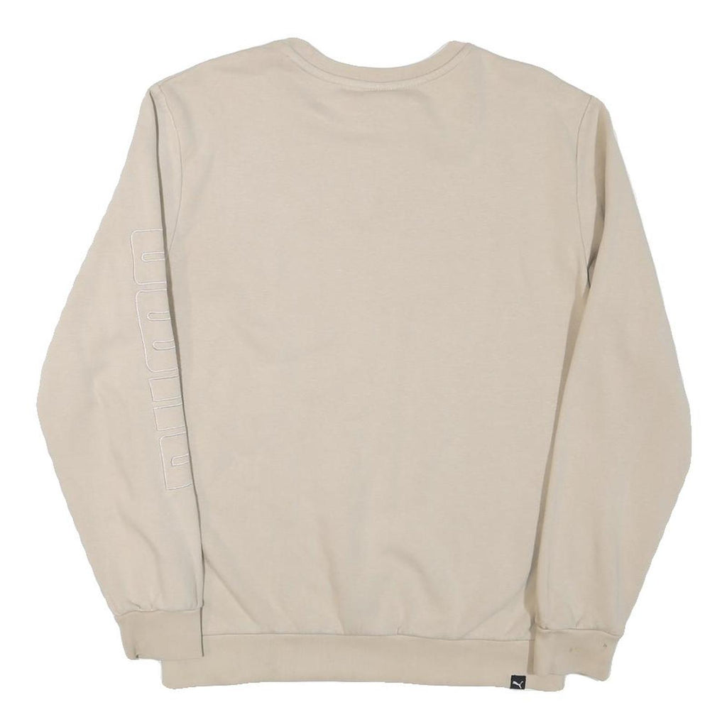 PUMA Mens Beige Cotton Blend Sweatshirt S Crew Neck Logo Print Casual Pullover