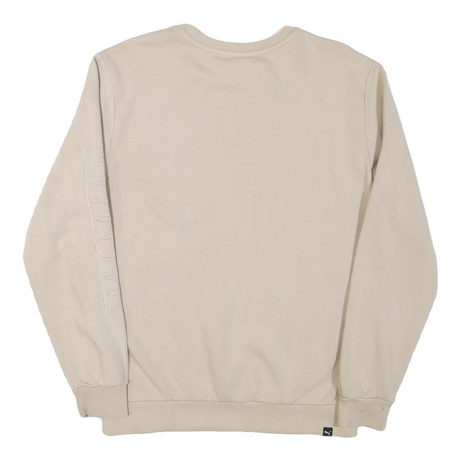 PUMA Mens Beige Cotton Blend Sweatshirt S Crew Neck Logo Print Casual Pullover
