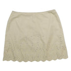 DKNY Womens Beige Cotton Mini Skirt Eyelet Embroidered Floral Scalloped Hem S
