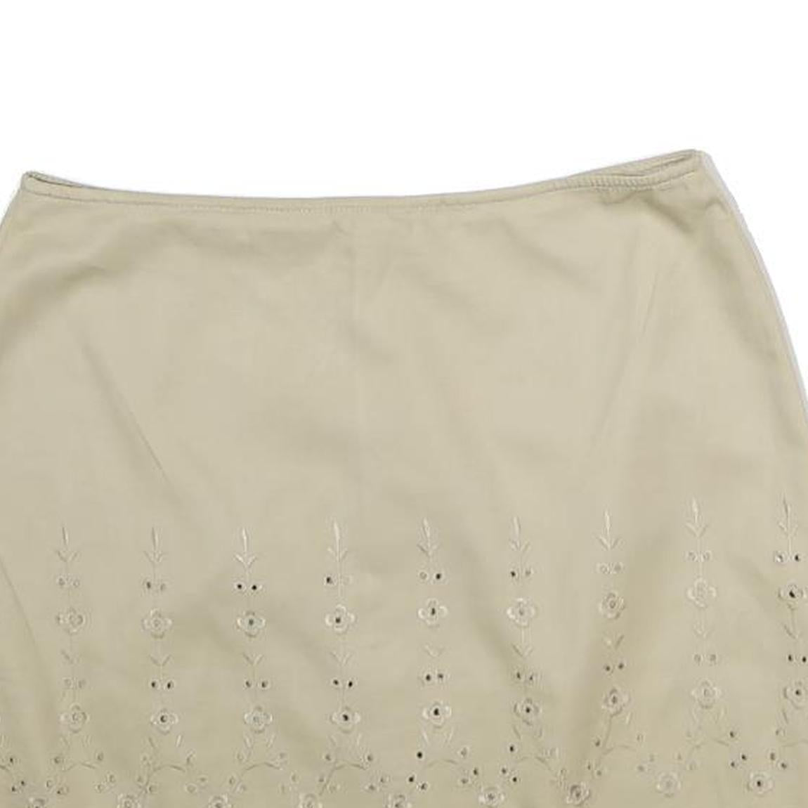 DKNY Womens Beige Cotton Mini Skirt Eyelet Embroidered Floral Scalloped Hem S