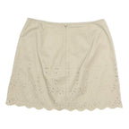 DKNY Womens Beige Cotton Mini Skirt Eyelet Embroidered Floral Scalloped Hem S