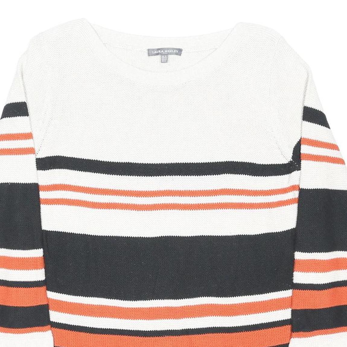 LAURA ASHLEY Womens White & Orange Striped Pattern Jumper Crew Neck Basic Knit