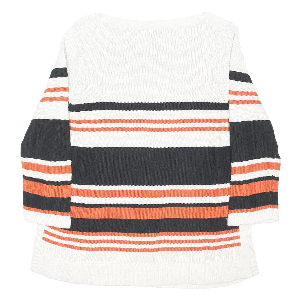 LAURA ASHLEY Womens White & Orange Striped Pattern Jumper Crew Neck Basic Knit