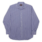 MARKS & SPENCER Mens Blue & White Striped Shirt L Long Sleeve Cotton Blend