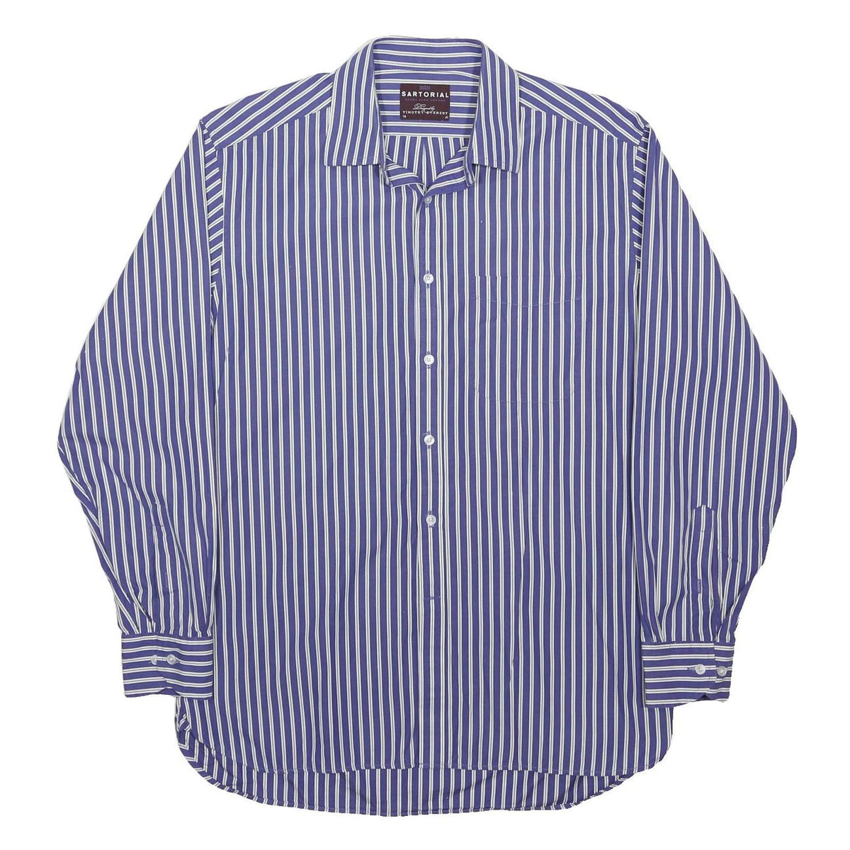 MARKS & SPENCER Mens Blue & White Striped Shirt L Long Sleeve Cotton Blend