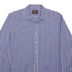 MARKS & SPENCER Mens Blue & White Striped Shirt L Long Sleeve Cotton Blend