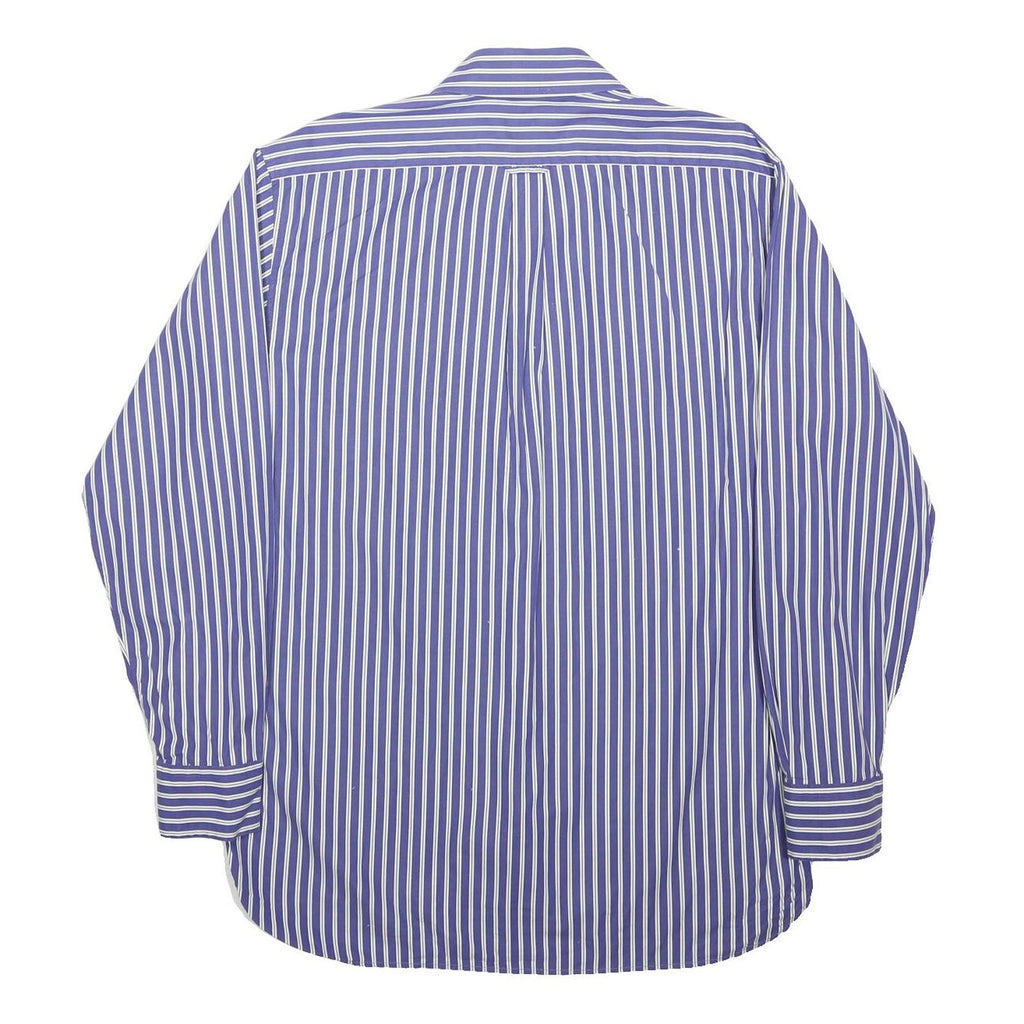 MARKS & SPENCER Mens Blue & White Striped Shirt L Long Sleeve Cotton Blend