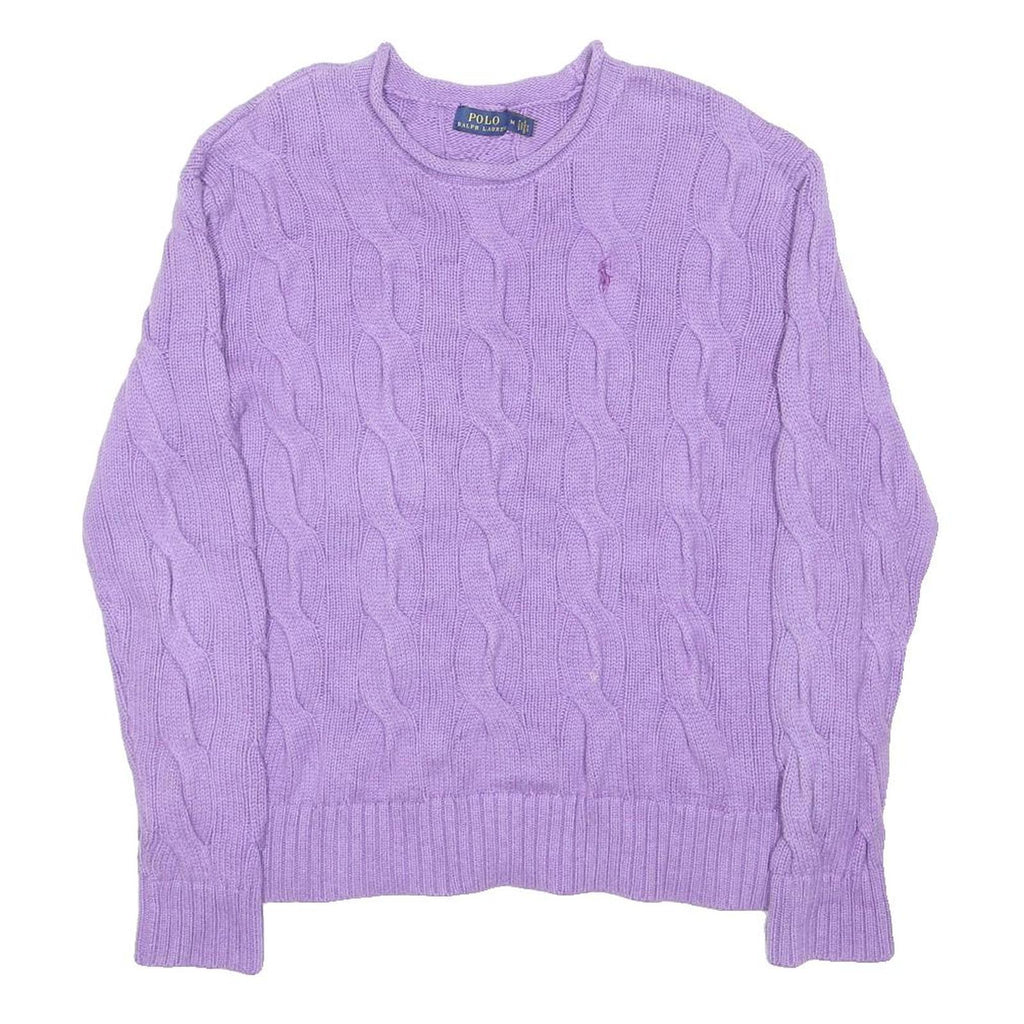 POLO RALPH LAUREN Womens Purple Patterned Jumper Crew Neck Cable Knit M Cotton