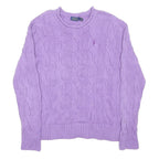 POLO RALPH LAUREN Womens Purple Patterned Jumper Crew Neck Cable Knit M Cotton